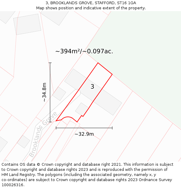 3, BROOKLANDS GROVE, STAFFORD, ST16 1GA: Plot and title map