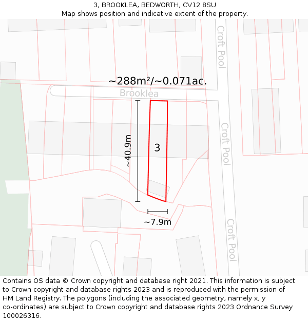 3, BROOKLEA, BEDWORTH, CV12 8SU: Plot and title map