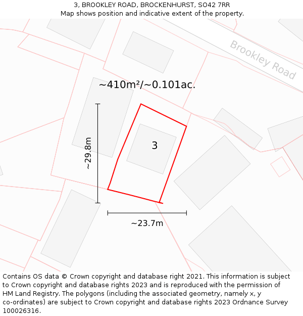 3, BROOKLEY ROAD, BROCKENHURST, SO42 7RR: Plot and title map