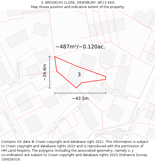 3, BROOKLYN CLOSE, DEWSBURY, WF13 4SG: Plot and title map