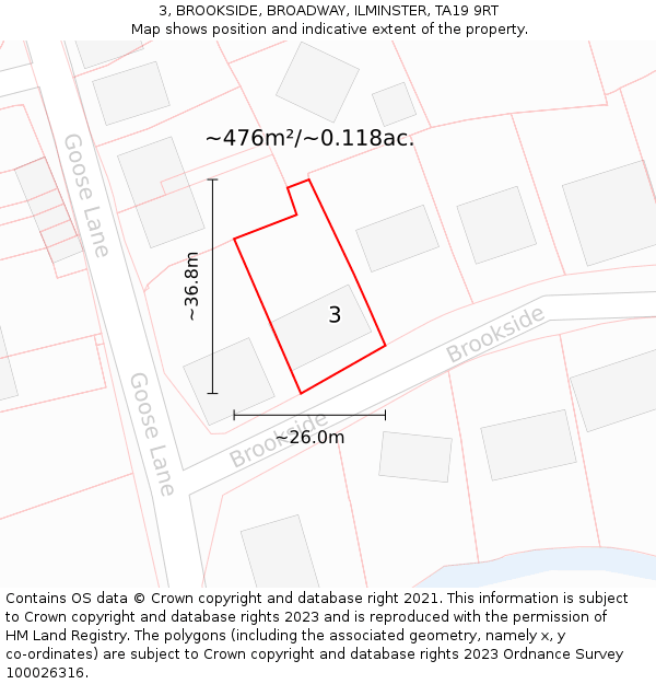 3, BROOKSIDE, BROADWAY, ILMINSTER, TA19 9RT: Plot and title map
