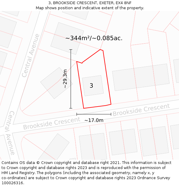 3, BROOKSIDE CRESCENT, EXETER, EX4 8NF: Plot and title map