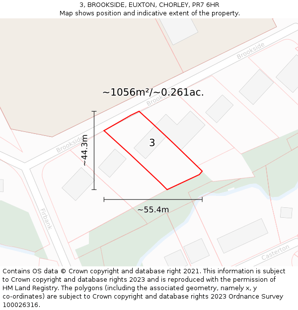 3, BROOKSIDE, EUXTON, CHORLEY, PR7 6HR: Plot and title map