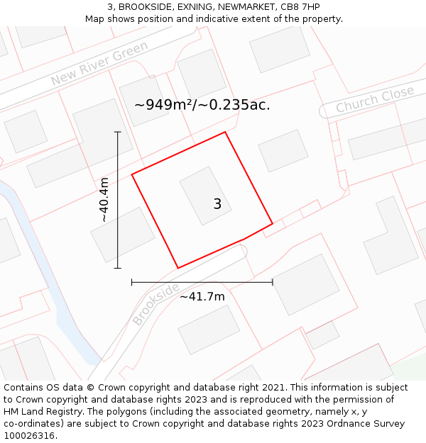 3, BROOKSIDE, EXNING, NEWMARKET, CB8 7HP: Plot and title map