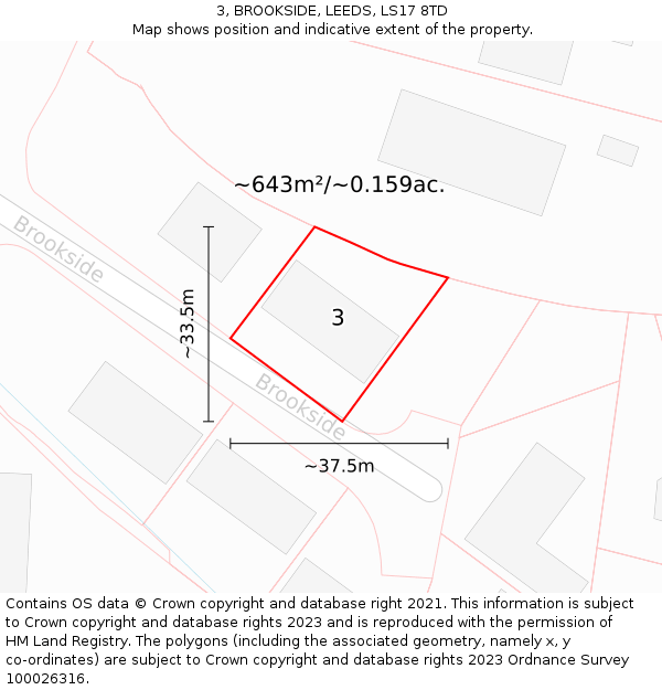 3, BROOKSIDE, LEEDS, LS17 8TD: Plot and title map