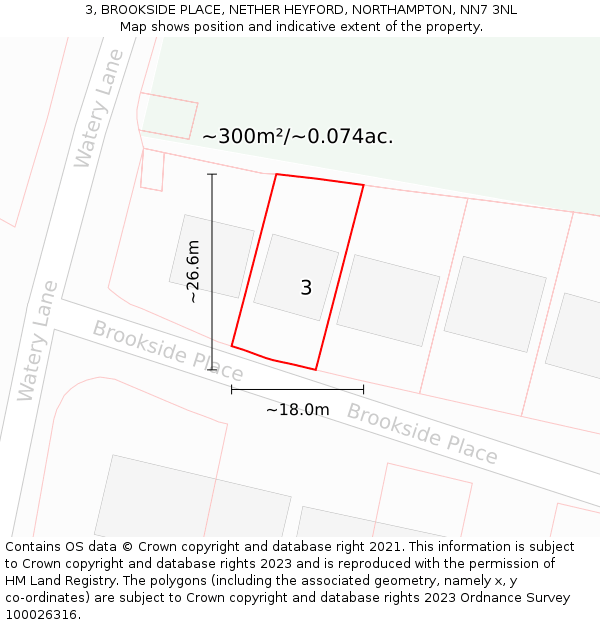 3, BROOKSIDE PLACE, NETHER HEYFORD, NORTHAMPTON, NN7 3NL: Plot and title map