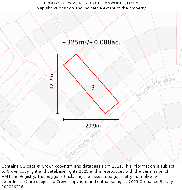 3, BROOKSIDE WAY, WILNECOTE, TAMWORTH, B77 5LH: Plot and title map