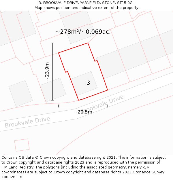 3, BROOKVALE DRIVE, YARNFIELD, STONE, ST15 0GL: Plot and title map