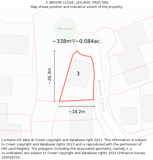 3, BROOM CLOSE, LEYLAND, PR25 5RQ: Plot and title map
