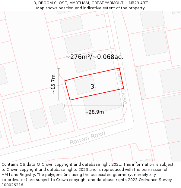 3, BROOM CLOSE, MARTHAM, GREAT YARMOUTH, NR29 4RZ: Plot and title map
