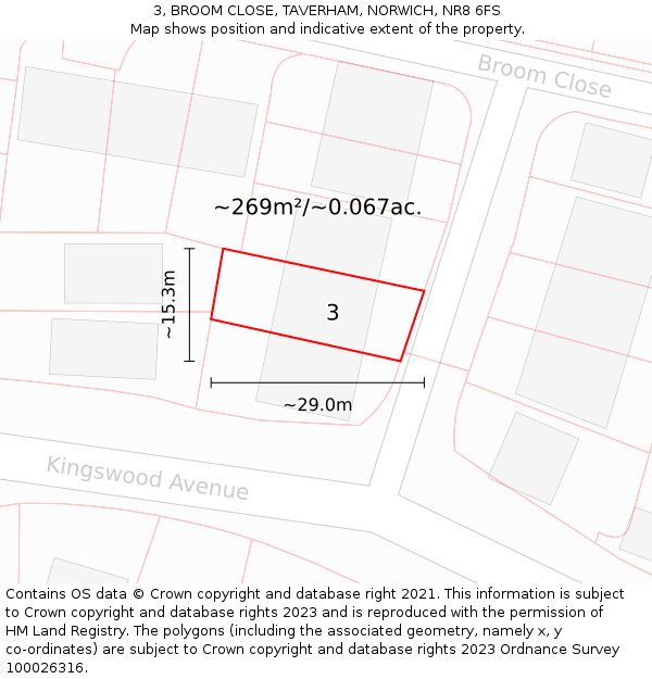 3, BROOM CLOSE, TAVERHAM, NORWICH, NR8 6FS: Plot and title map