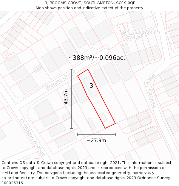 3, BROOMS GROVE, SOUTHAMPTON, SO19 0QF: Plot and title map