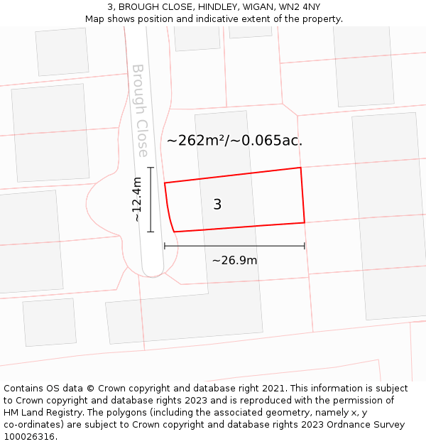 3, BROUGH CLOSE, HINDLEY, WIGAN, WN2 4NY: Plot and title map