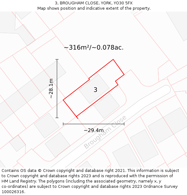 3, BROUGHAM CLOSE, YORK, YO30 5FX: Plot and title map