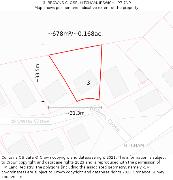 3, BROWNS CLOSE, HITCHAM, IPSWICH, IP7 7NP: Plot and title map