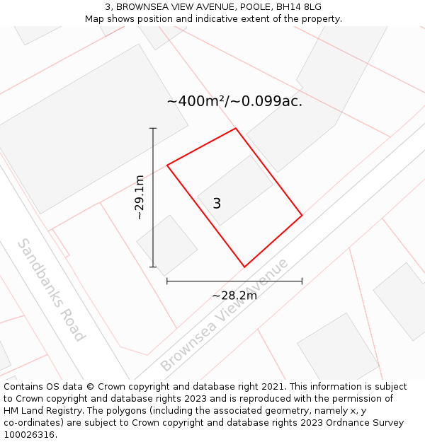 3, BROWNSEA VIEW AVENUE, POOLE, BH14 8LG: Plot and title map