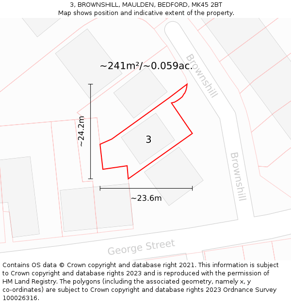 3, BROWNSHILL, MAULDEN, BEDFORD, MK45 2BT: Plot and title map