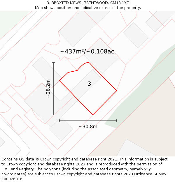 3, BROXTED MEWS, BRENTWOOD, CM13 1YZ: Plot and title map