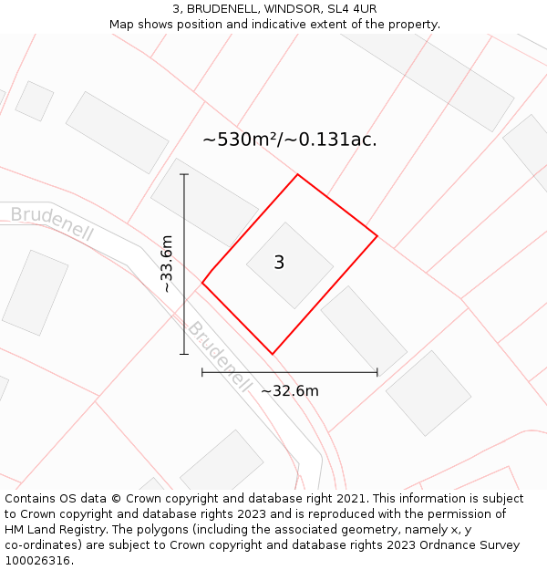 3, BRUDENELL, WINDSOR, SL4 4UR: Plot and title map