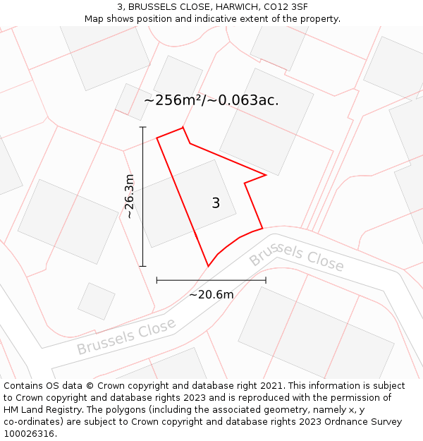 3, BRUSSELS CLOSE, HARWICH, CO12 3SF: Plot and title map