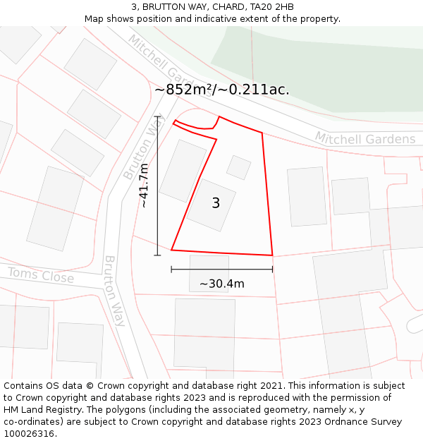 3, BRUTTON WAY, CHARD, TA20 2HB: Plot and title map