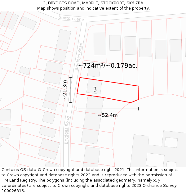 3, BRYDGES ROAD, MARPLE, STOCKPORT, SK6 7RA: Plot and title map