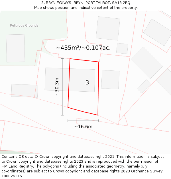 3, BRYN EGLWYS, BRYN, PORT TALBOT, SA13 2RQ: Plot and title map