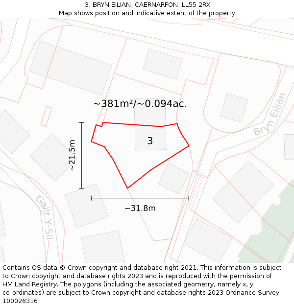 3, BRYN EILIAN, CAERNARFON, LL55 2RX: Plot and title map
