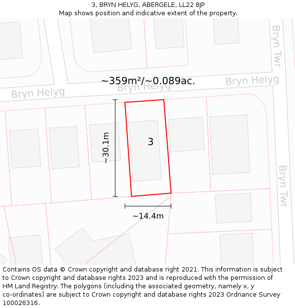 3, BRYN HELYG, ABERGELE, LL22 8JP: Plot and title map