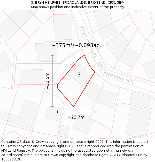 3, BRYN HENFAES, BROADLANDS, BRIDGEND, CF31 5EW: Plot and title map