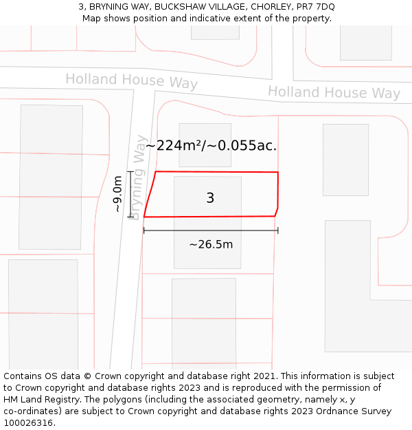 3, BRYNING WAY, BUCKSHAW VILLAGE, CHORLEY, PR7 7DQ: Plot and title map