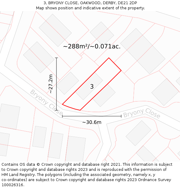 3, BRYONY CLOSE, OAKWOOD, DERBY, DE21 2DP: Plot and title map