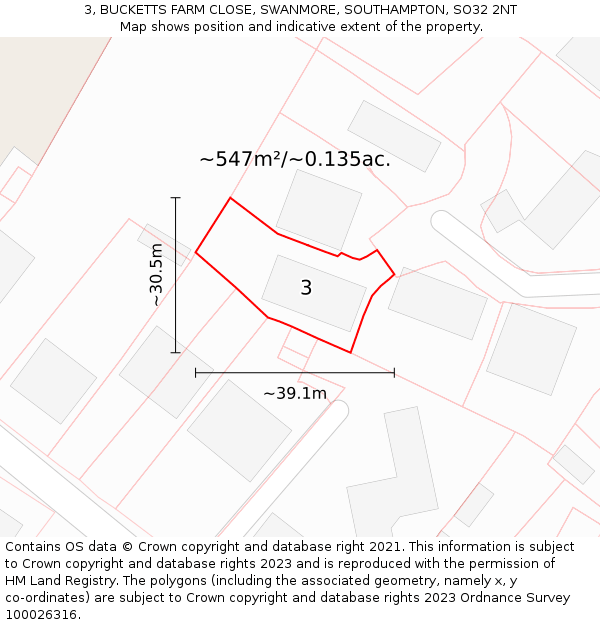 3, BUCKETTS FARM CLOSE, SWANMORE, SOUTHAMPTON, SO32 2NT: Plot and title map