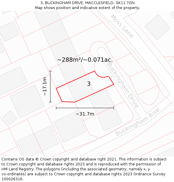 3, BUCKINGHAM DRIVE, MACCLESFIELD, SK11 7GN: Plot and title map