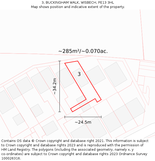 3, BUCKINGHAM WALK, WISBECH, PE13 3HL: Plot and title map