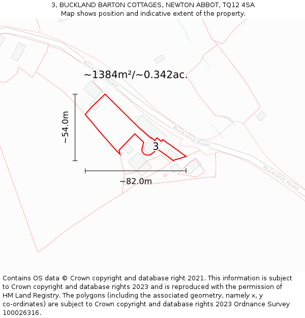 3, BUCKLAND BARTON COTTAGES, NEWTON ABBOT, TQ12 4SA: Plot and title map