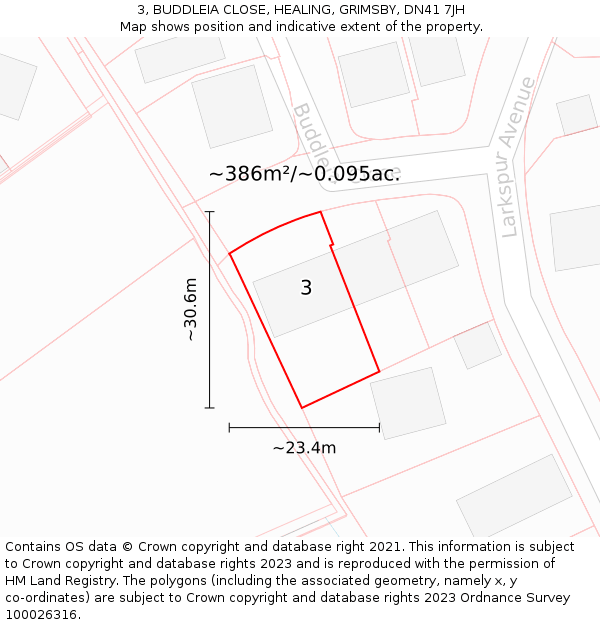3, BUDDLEIA CLOSE, HEALING, GRIMSBY, DN41 7JH: Plot and title map