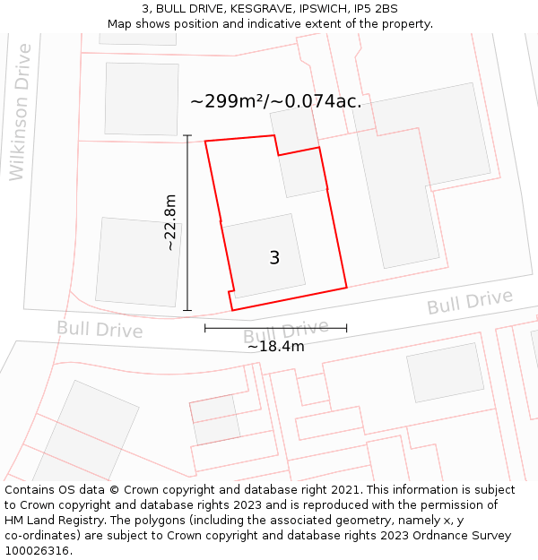 3, BULL DRIVE, KESGRAVE, IPSWICH, IP5 2BS: Plot and title map