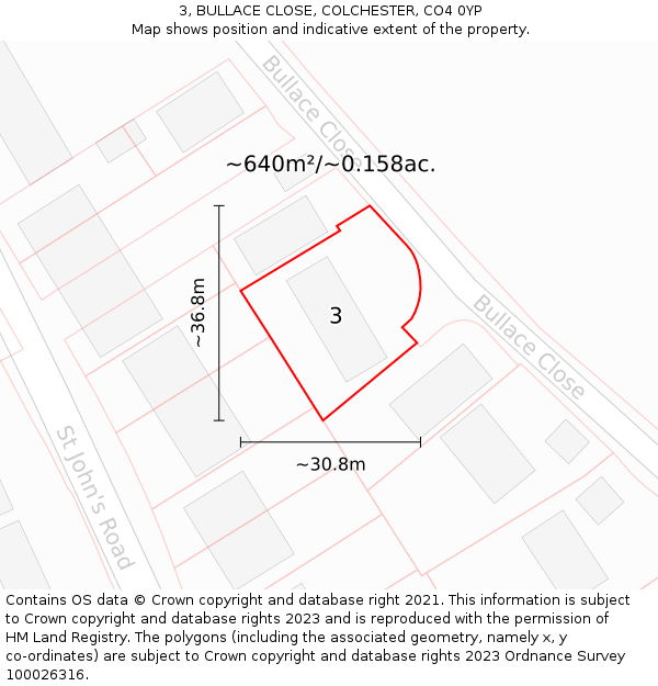 3, BULLACE CLOSE, COLCHESTER, CO4 0YP: Plot and title map
