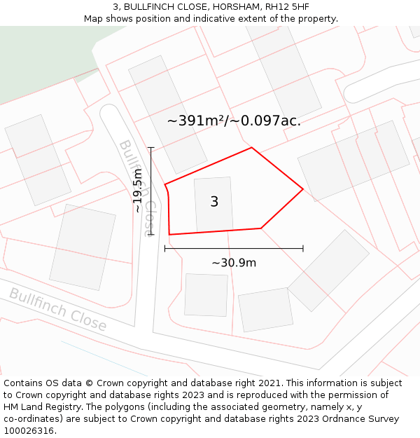 3, BULLFINCH CLOSE, HORSHAM, RH12 5HF: Plot and title map