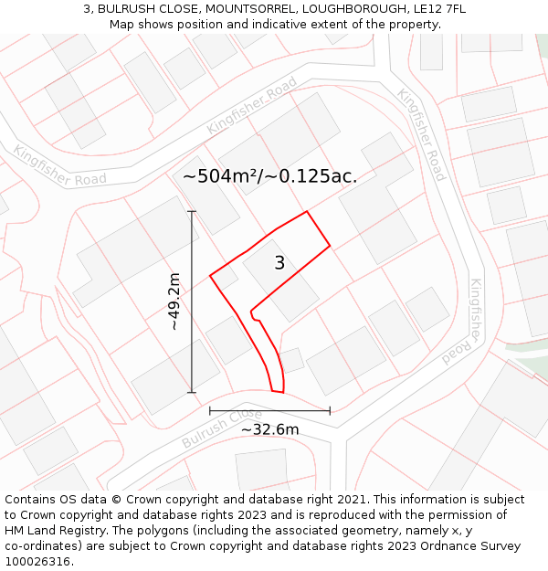 3, BULRUSH CLOSE, MOUNTSORREL, LOUGHBOROUGH, LE12 7FL: Plot and title map
