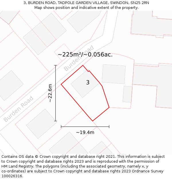 3, BURDEN ROAD, TADPOLE GARDEN VILLAGE, SWINDON, SN25 2RN: Plot and title map