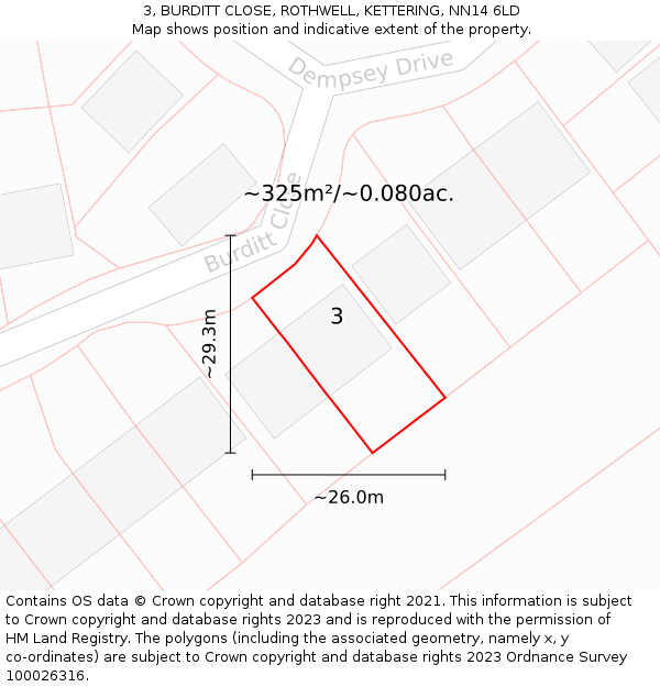 3, BURDITT CLOSE, ROTHWELL, KETTERING, NN14 6LD: Plot and title map