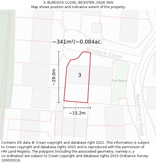 3, BURDOCK CLOSE, BICESTER, OX26 3WS: Plot and title map