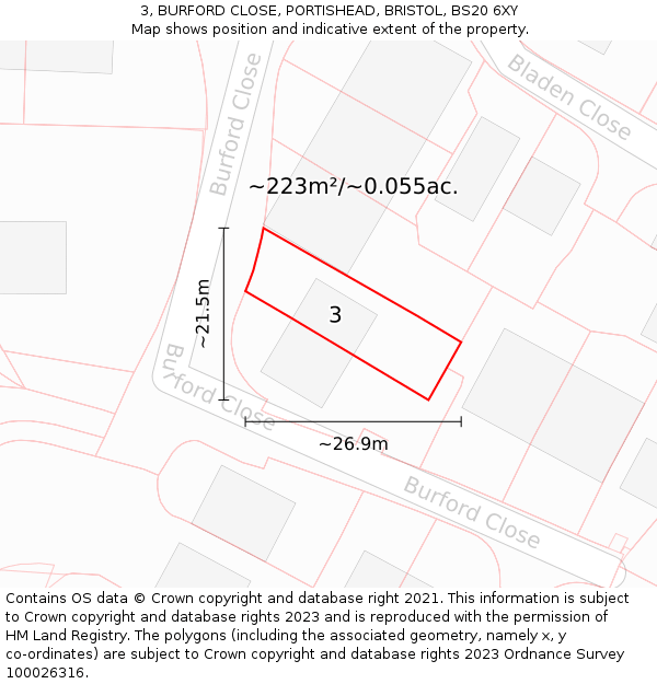 3, BURFORD CLOSE, PORTISHEAD, BRISTOL, BS20 6XY: Plot and title map