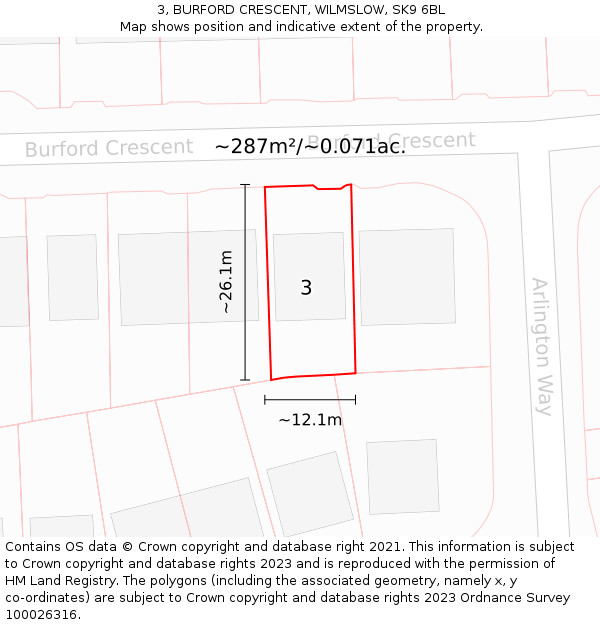 3, BURFORD CRESCENT, WILMSLOW, SK9 6BL: Plot and title map
