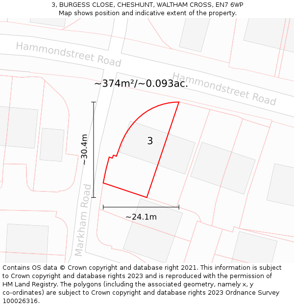 3, BURGESS CLOSE, CHESHUNT, WALTHAM CROSS, EN7 6WP: Plot and title map