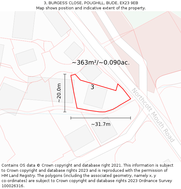 3, BURGESS CLOSE, POUGHILL, BUDE, EX23 9EB: Plot and title map