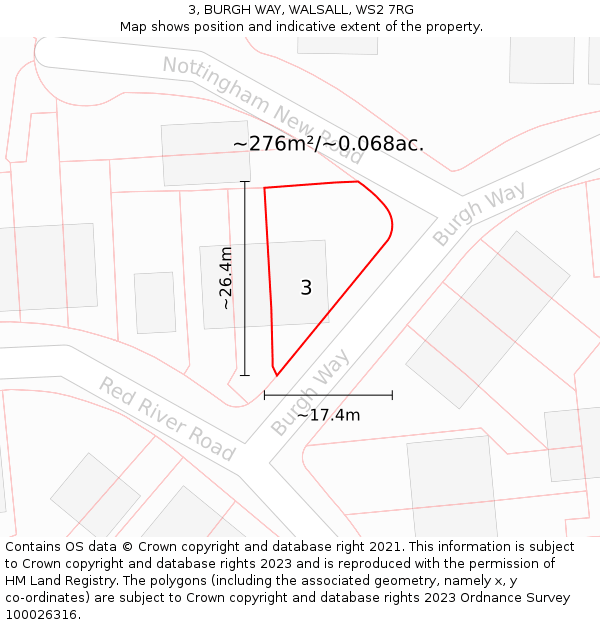 3, BURGH WAY, WALSALL, WS2 7RG: Plot and title map