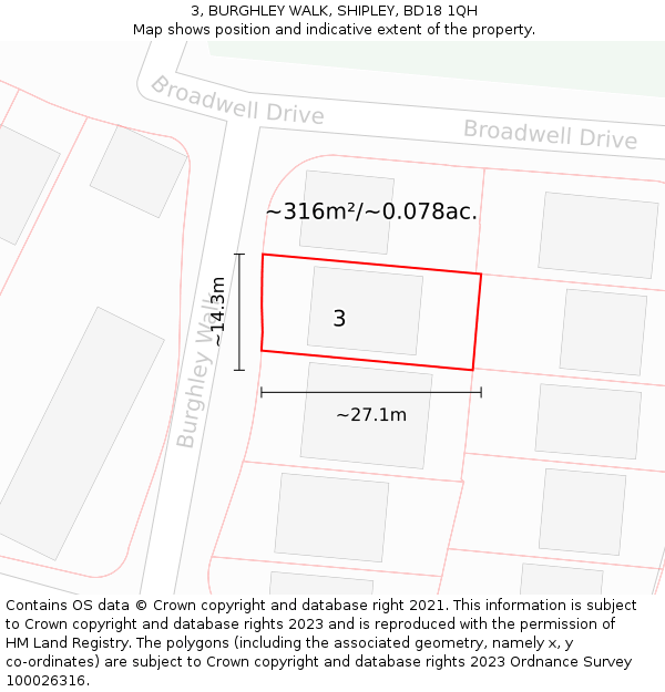 3, BURGHLEY WALK, SHIPLEY, BD18 1QH: Plot and title map